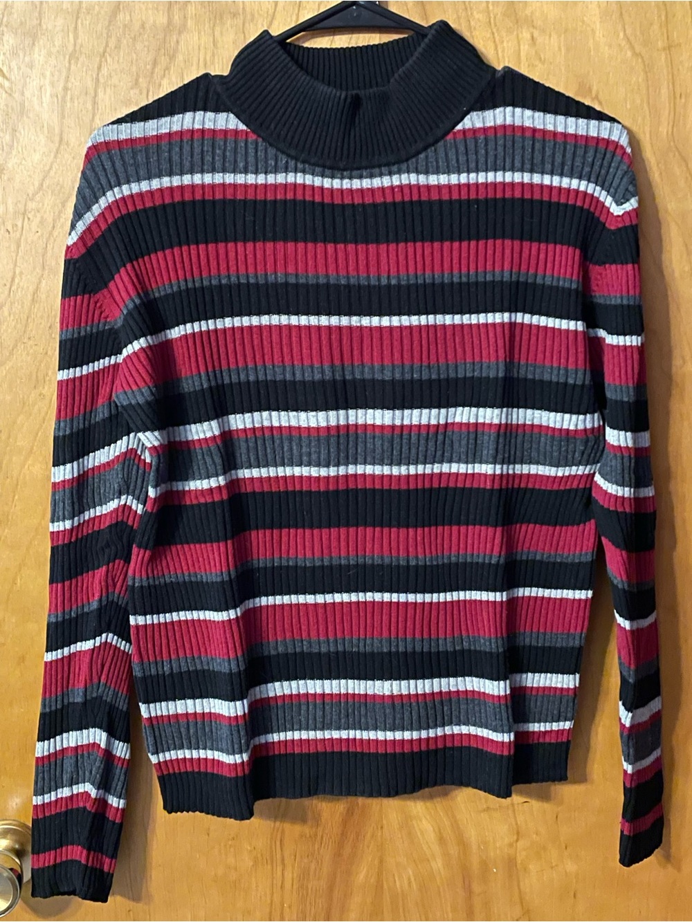 croft & barrow Black, Red & Gray Striped Ribbed Turtleneck Sweater